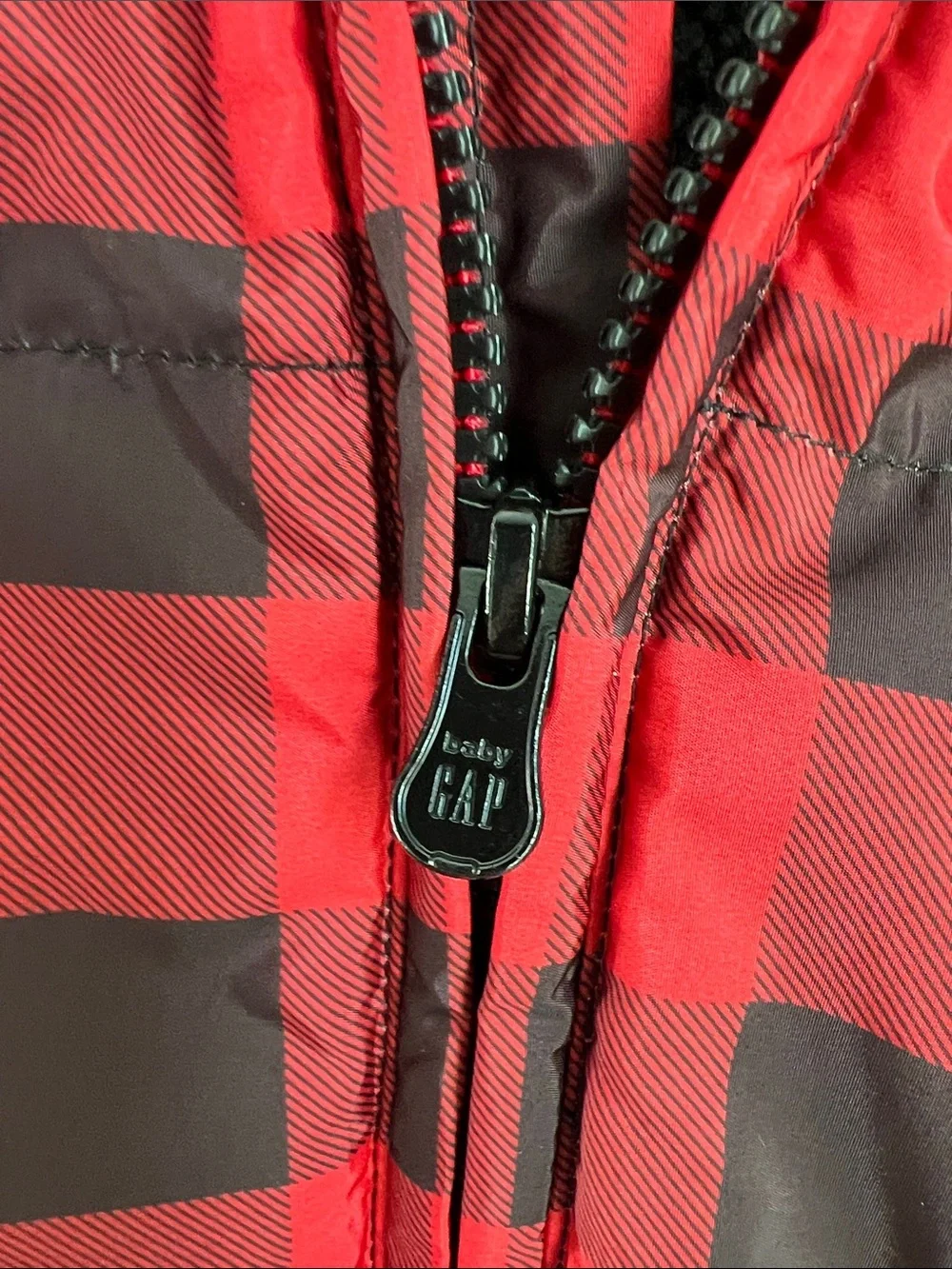 Baby GAP | Red & Black Buffalo Plaid One-Piece Puffer #473862-02 Size 12-18M